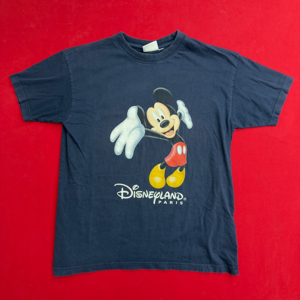 VTG Y2K Disneyland Paris Mickey Mouse Graphic T-Shirt Mens Medium Navy Blue T